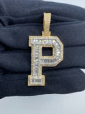 Initial P Baguette Diamond Pendant in yellow - close-up product photo