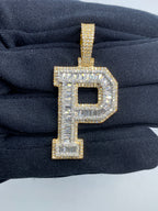 Initial P Baguette Diamond Pendant in yellow - close-up product photo