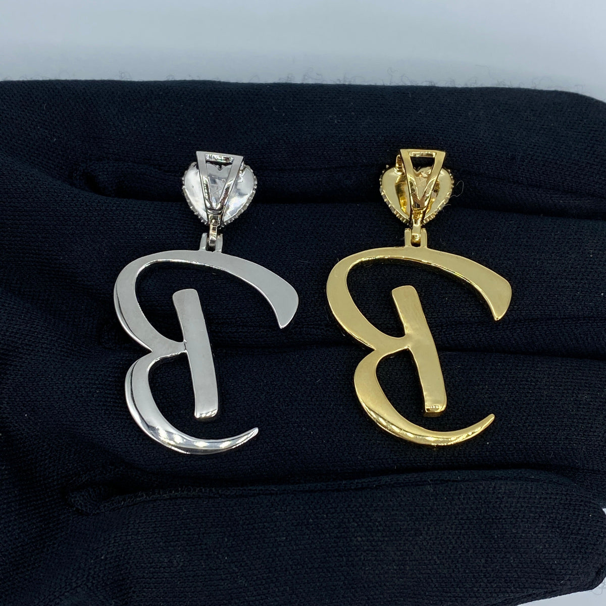 14K Gold Initial B Script Heart Diamond Pendant - additional product view 7