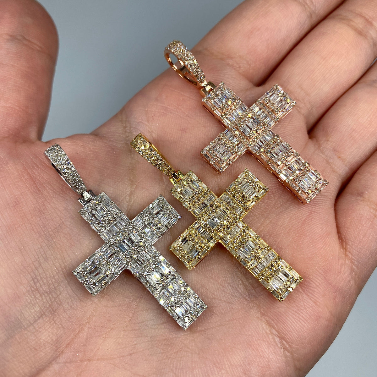 10K Gold Cross 3D Baguette Diamond Pendant - additional product view 2