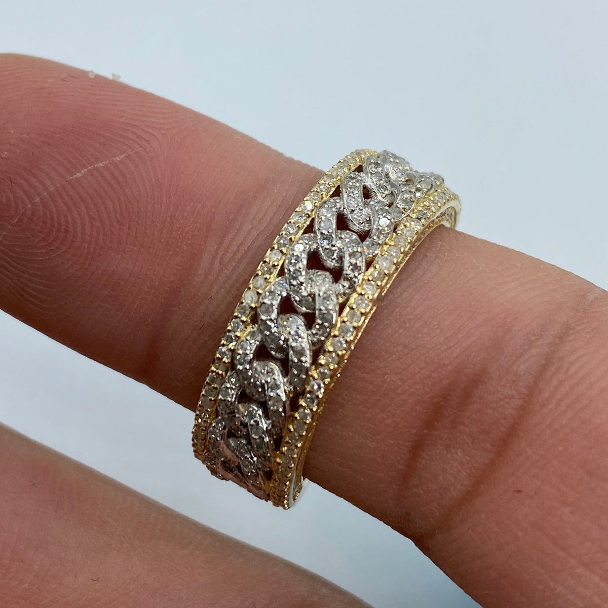 14K Gold 8mm Iced Cuban Core Link Diamond Ring - additional product view 5