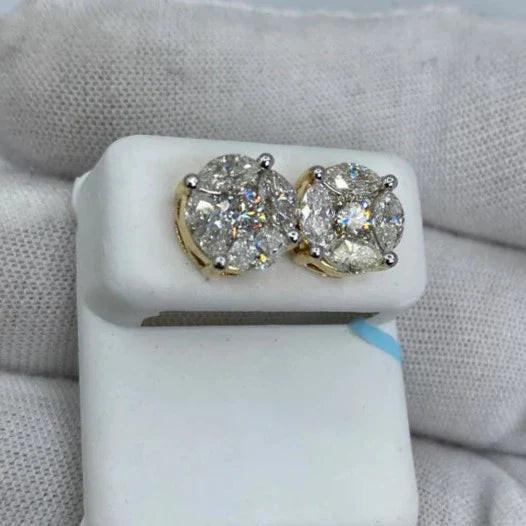 14K Gold Flower Stud Diamond Earrings - additional product view 2
