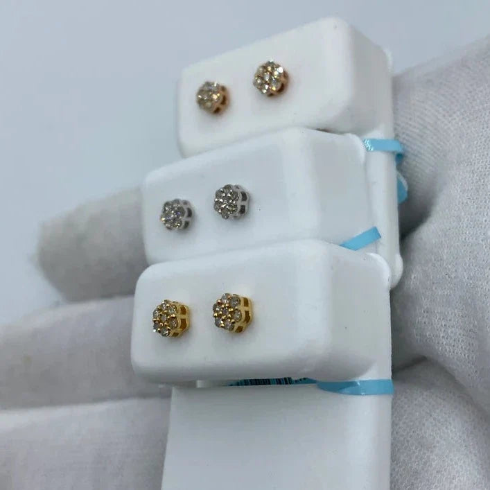 14K Gold Flower Diamond Earrings All Sizes in yellow gold, 0.25ct - close-up product photo