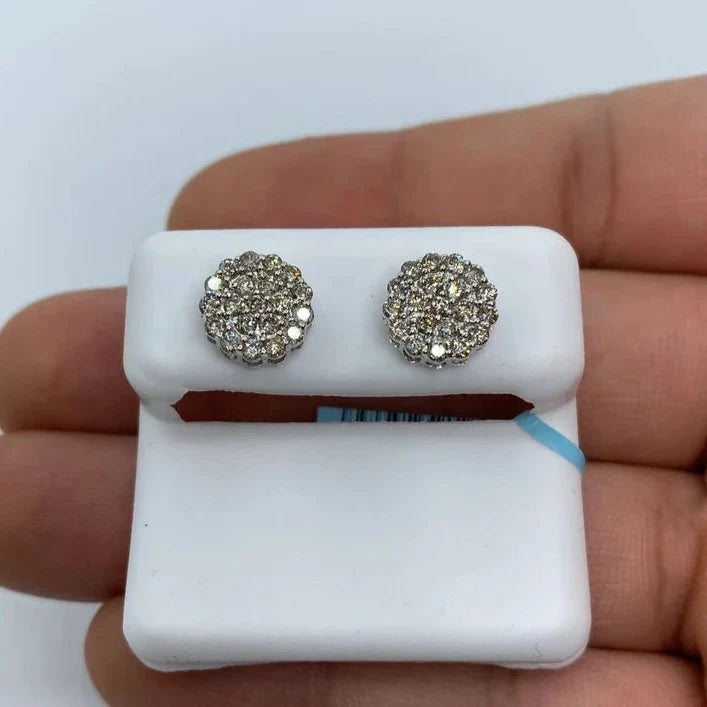 14K Gold Circle Flower Diamond Earrings in white gold - close-up product photo