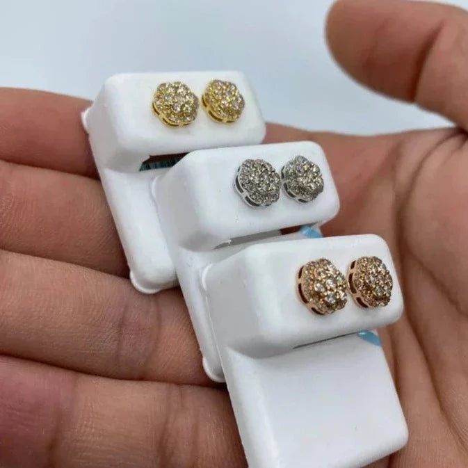 14K Gold Small 3D Flower Diamond Earrings - additional product view 2