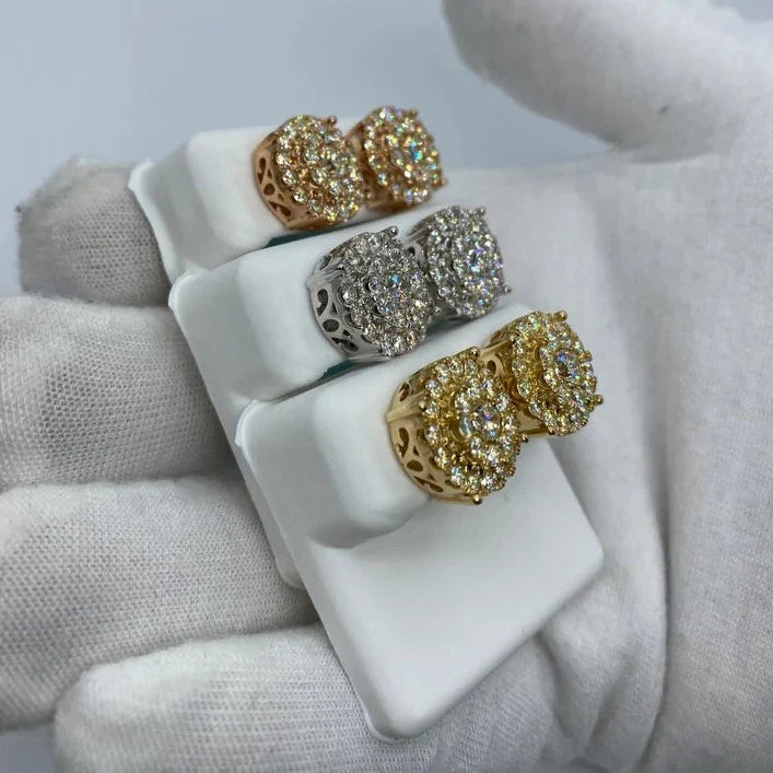 14K Gold Thick Circle Double Layer Cake Diamond Earrings 3.3 Ct - additional product view 6