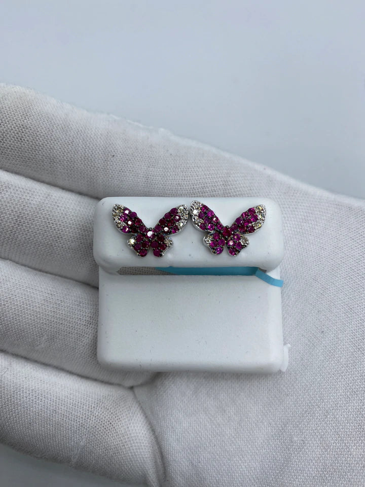 14K Gold Purple Butterfly Diamond Earrings - additional product view 9