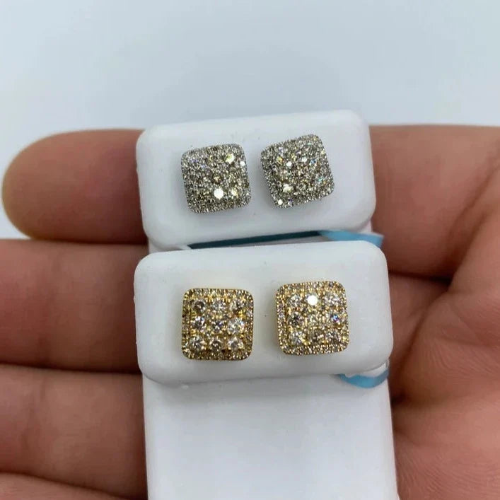14K Gold Classic Square Diamond Earrings - additional product view 6