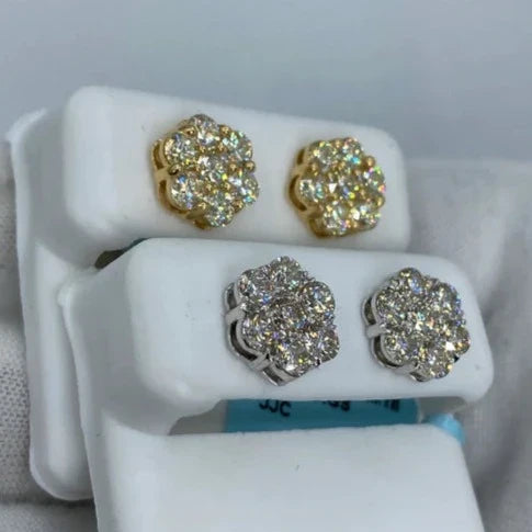 14K Gold Flower Diamond Earrings 3.1 Ct - additional product view 5