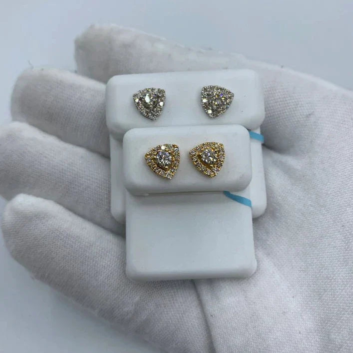 14K Gold Triangle Large Center Stone Diamond Earrings - additional product view 2