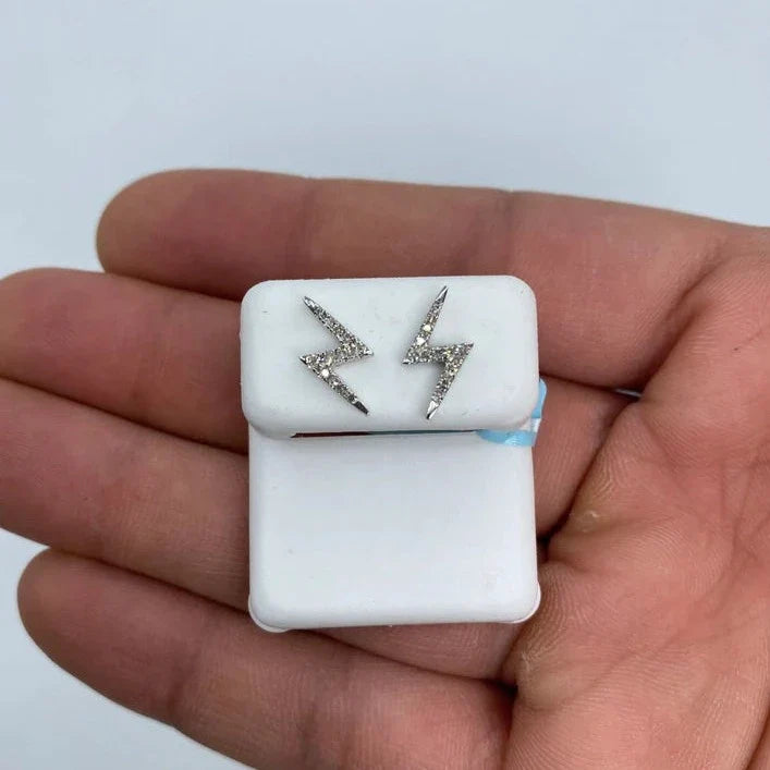 14K Gold Lightning Diamond Earrings in white gold, Small - close-up product photo