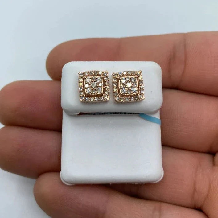 14K Gold Square Box Diamond Earrings Large in rose gold - close-up product photo