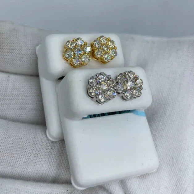 14K Gold Flower Diamond Earrings All Sizes in yellow gold, 2.4ct - close-up product photo