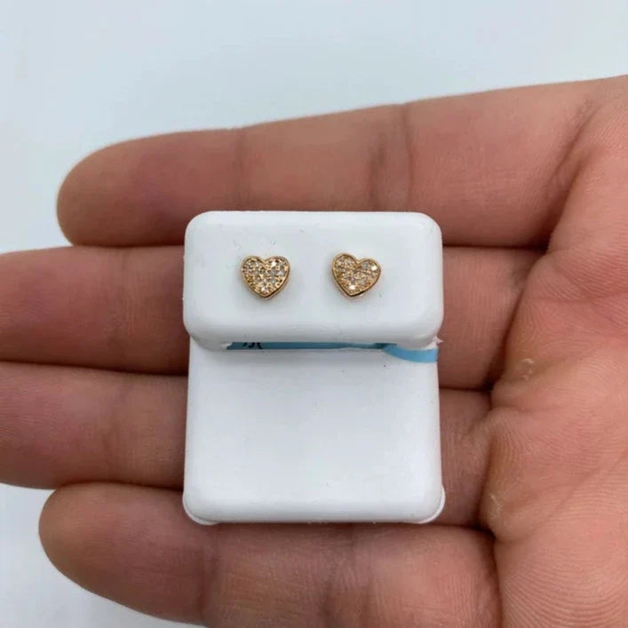 14K Gold Heart Solid Rim Diamond Earrings in rose gold, Small - close-up product photo
