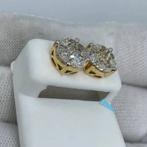 14K Gold Flower Stud Diamond Earrings - additional product view 3