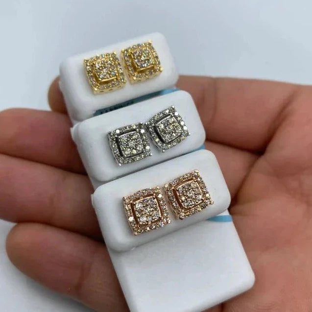 14K Gold Square Box Diamond Earrings Large - additional product view 2