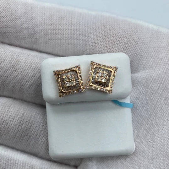 14K Gold Square Gutter Diamond Baguette Earrings - additional product view 8