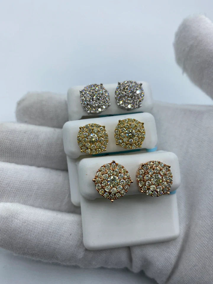 14K Gold Thick Circle Double Layer Cake Diamond Earrings 2.2 CT - additional product view 2