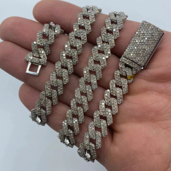 10K Gold 10mm Cuban Link Diamond Chain 18–22 in in white gold, 20" - close-up product photo
