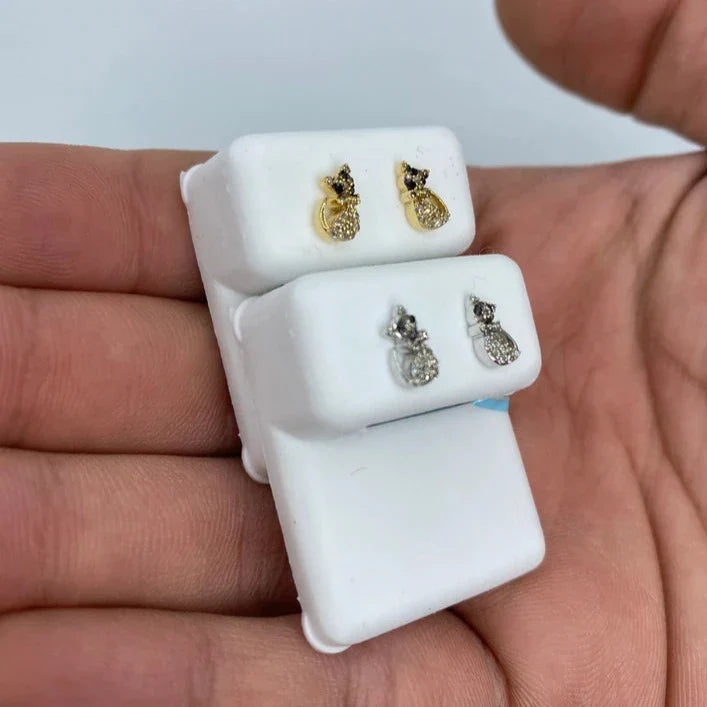 14K Gold Cat Stud Diamond Earrings - additional product view 3