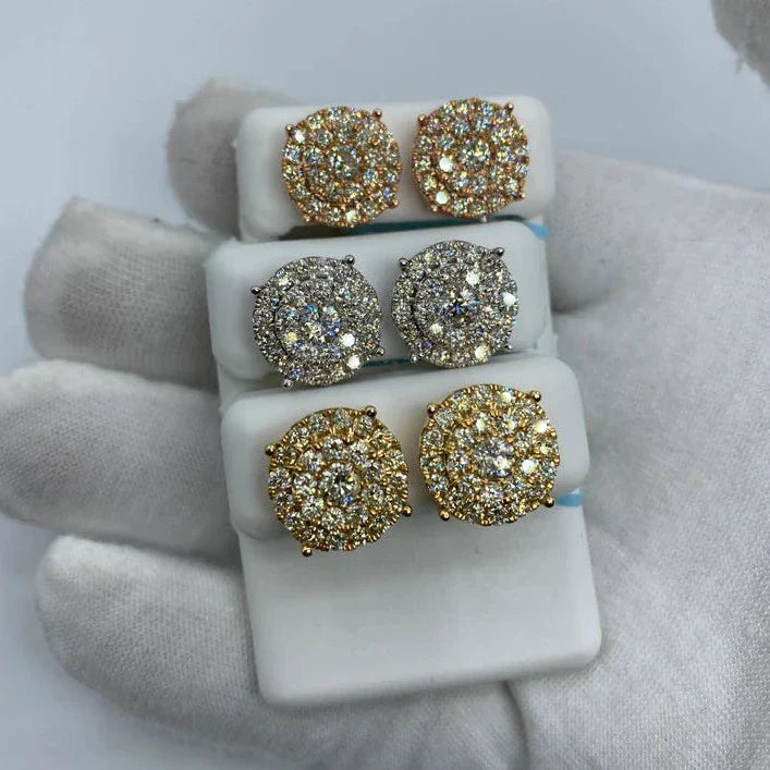 14K Gold Thick Circle Double Layer Cake Diamond Earrings 3.3 Ct - additional product view 2