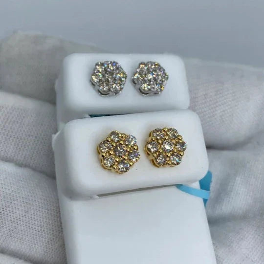 14K Gold Flower Diamond Earrings 1.2 Ct - additional product view 2