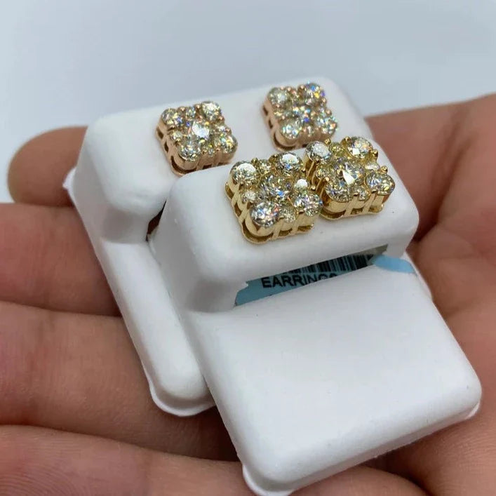 14K Gold Square Stud Diamond Earrings 2.5 Ct - additional product view 3