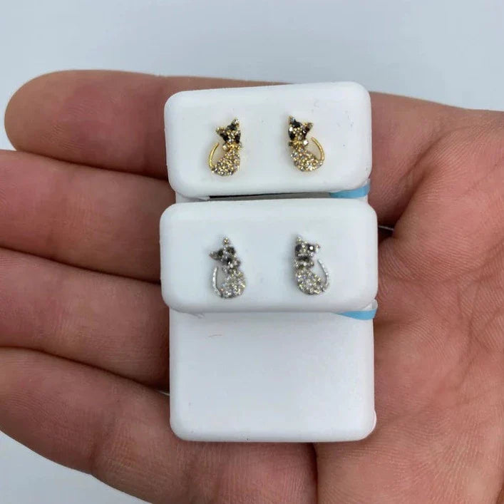 14K Gold Cat Stud Diamond Earrings - additional product view 2