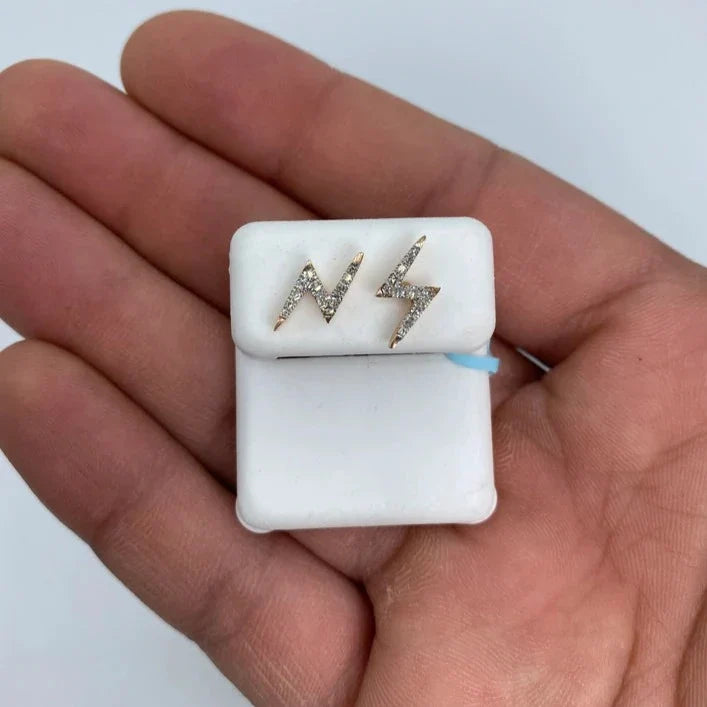 14K Gold Lightning Diamond Earrings in rose gold, Small - close-up product photo