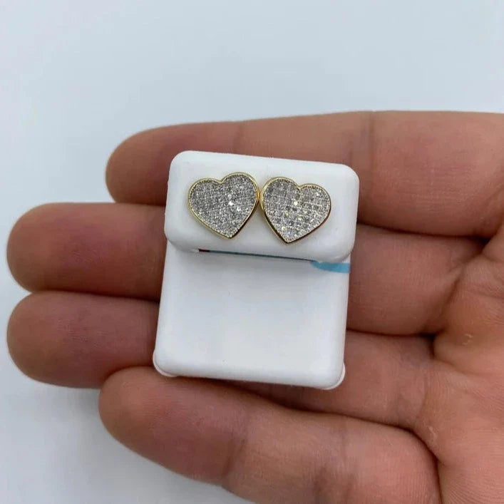 14K Gold Heart Solid Rim Diamond Earrings in yellow gold, Large - close-up product photo