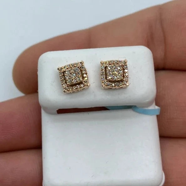 14K Gold Square Box Diamond Earrings in rose gold, Small - close-up product photo