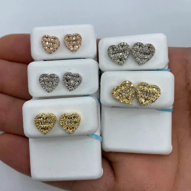 14K Gold Heart Diamond Baguette Earrings - additional product view 2