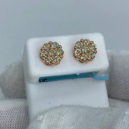 14K Gold Flower Diamond Earrings 1.4 Ct in rose gold - close-up product photo