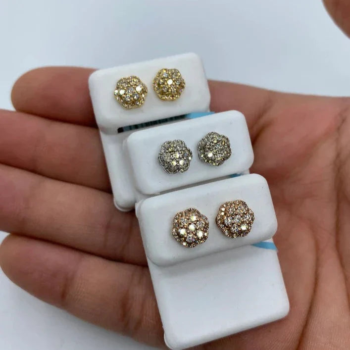 14K Gold Small 3D Flower Diamond Earrings - main product photo