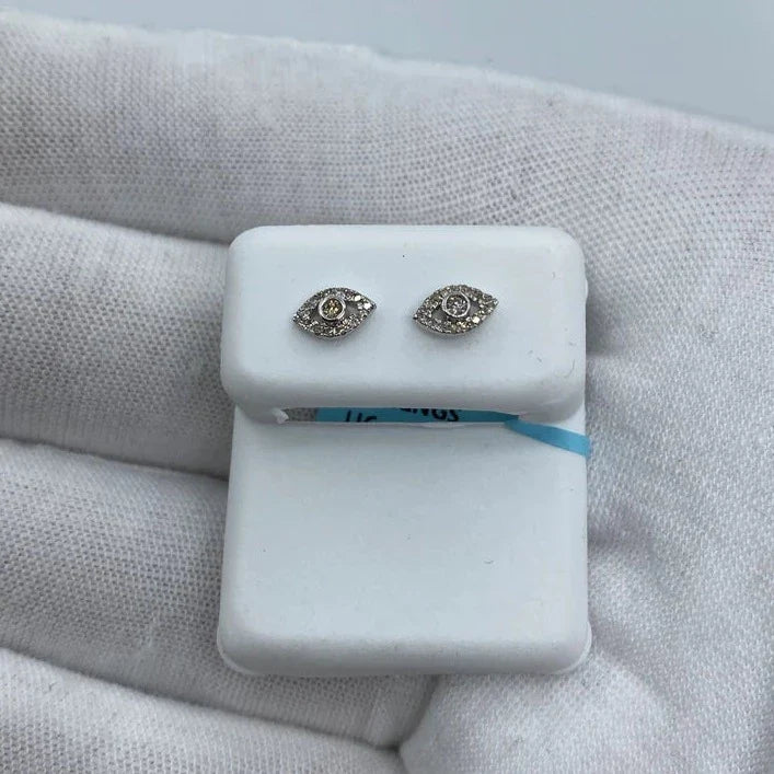 14K Gold Eye Diamond Earrings in white gold - close-up product photo