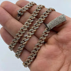 14K Gold 6.5mm Cuban Diamond Chain 16–22 in in white & rose (two-tone), 20" - close-up product photo