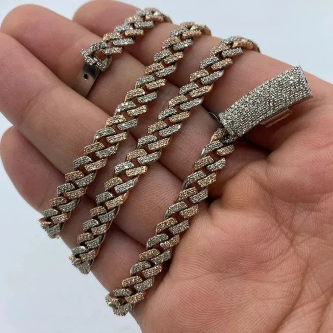 14K Gold 6.5mm Cuban Diamond Chain 16–22 in in white & rose (two-tone), 20" - close-up product photo