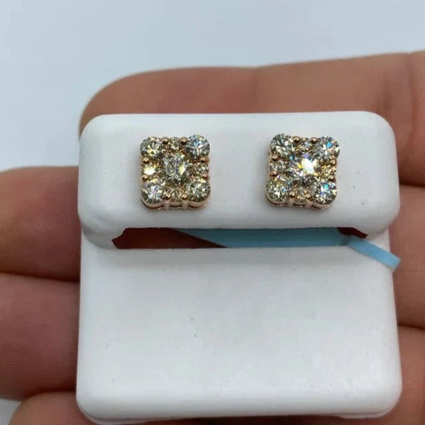 14K Gold Square Stud Diamond Earrings 2.5 Ct in rose gold - close-up product photo