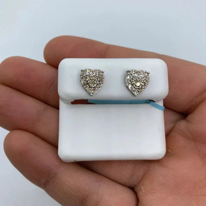 14K Gold Royal Heart Diamond Earrings in white gold - close-up product photo