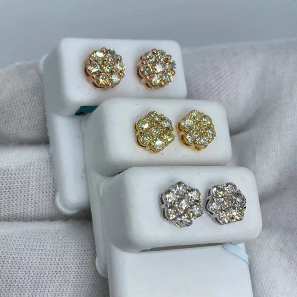 14K Gold Flower Diamond Earrings 1.4 Ct - additional product view 2