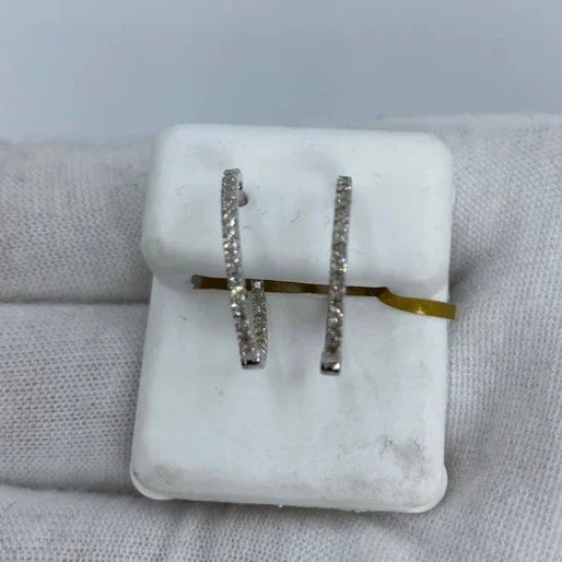 10K Gold Small Circle Hoop Diamond Earrings in white gold - close-up product photo