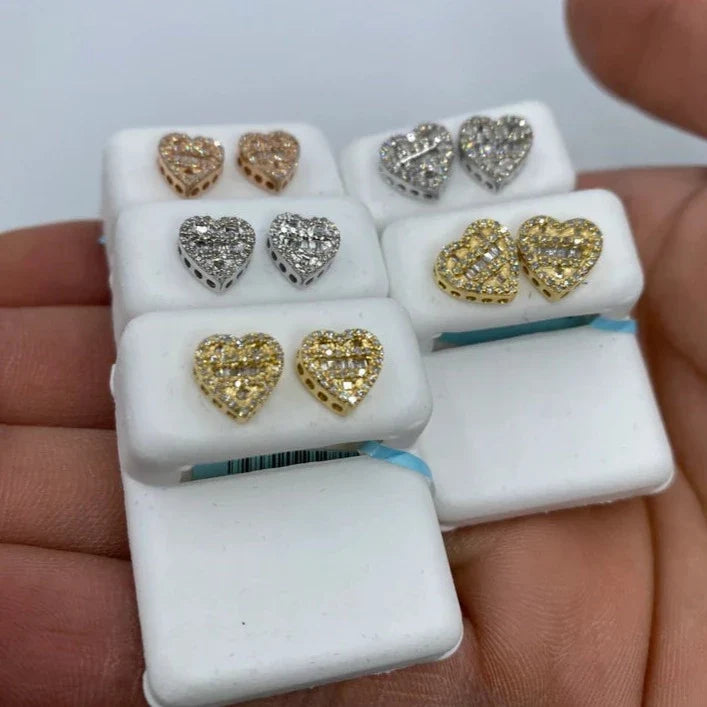 14K Gold Heart Diamond Baguette Earrings - additional product view 5
