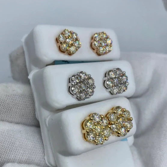 14K Gold Flower Diamond Earrings 2.6 Ct - additional product view 6