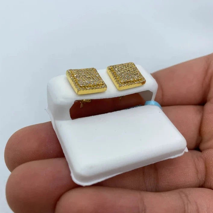 14K Gold Square Flat Diamond Earrings - additional product view 3
