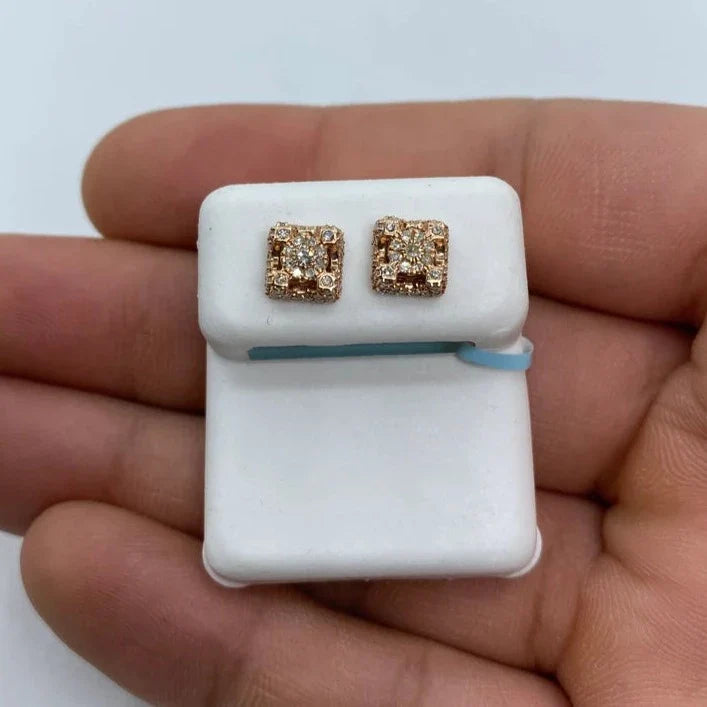 14K Gold Castle Diamond Earrings Small in rose gold - close-up product photo