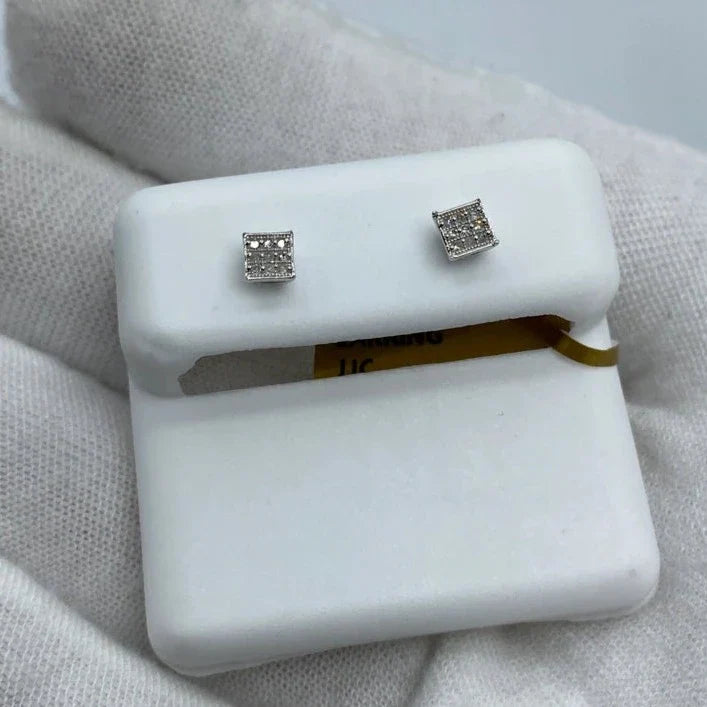 10K Gold Square Diamond Earrings 0.1 Ct in white gold - close-up product photo