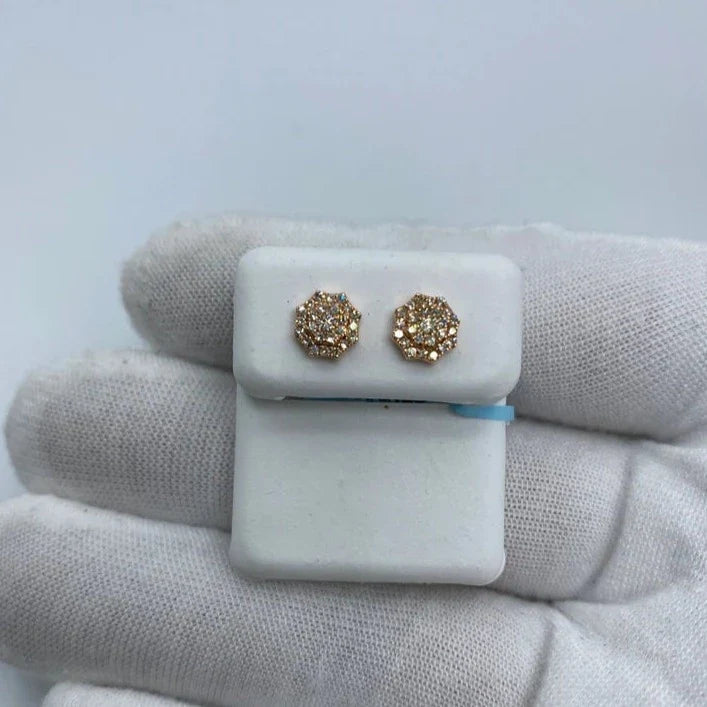 14K Gold Octagon Diamond Earrings in rose gold, Small - close-up product photo