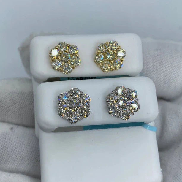 14K Gold Flower Diamond Earrings 3.1 Ct - additional product view 2