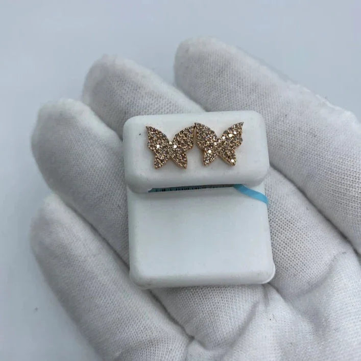 14K Gold Butterfly Diamond Earrings in rose gold, Large - close-up product photo