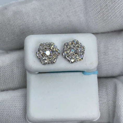 14K Gold Flower Diamond Earrings 1.8 Ct - additional product view 4